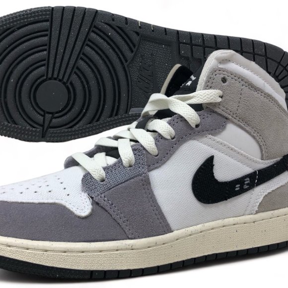 Air Jordan 1 Mid SE Craft (GS) Kids Basketball Shoes Grey/Black FD9091 002 NEW